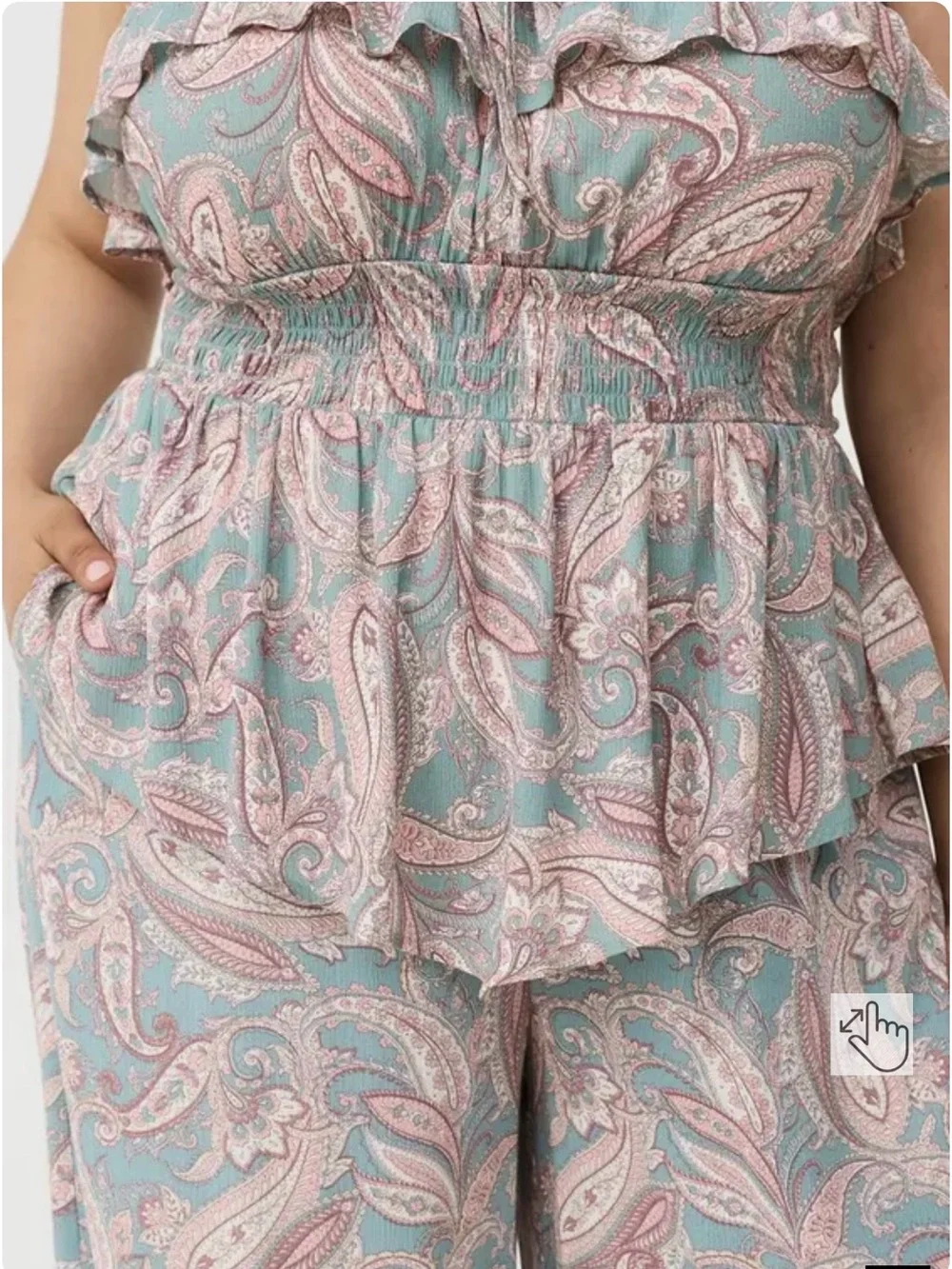 Strapless Ruffled Paisley Top and bottom set- Mint & Blush